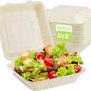 greensight Compostable Take Out Food Container 8X8, 50 Pack Disposable To Go Food Boxes, Biodegradable Clamshell Food Container, Eco-Friendly Made From Sugarcane Fibers