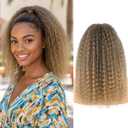 Drawstring Ponytail for Women 16inch Wavy Kinky Straight Ponytail Extension Synthetic Fake Hair Wave Yaki Straight Pony Tail Hairpiece for Daily Use(1BT27, Mix Black and Golden)