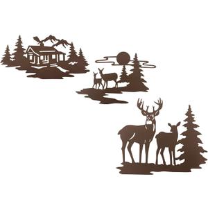 BVLFOOK Cabin Deer Metal Wall Art Decor, 3 Pack Mountain Hunting Decor Decoration Hanging for Indoor Outdoor Living Room Bedreom Bathroom Kitchen Lodge Rustic Style (Robin)