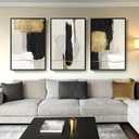 Large Framed Black and White Abstract Wall Art for Living Room, 3 Piece Big Canvas Prints Paintings Artwork for Walls, Modern Minimalist Black Gold Pictures for Hallway Office Wall Decor 24x36 Inch