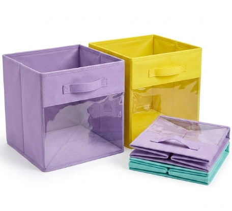 Collapsible Fabric Storage Cubes Organizer with Handles, Sturdy Storage Bins 10x10x10 Inches