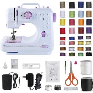 Sewing Machine for Beginners & Kids, Mini Portable Sewing Machines with 12 Built-in Stitch Patterns, 2-Speed Foot Pedal, Perfect for Teaching Daughter Granddaughter to Sew(with 27 Pieces Sewing Kit) (Purple)