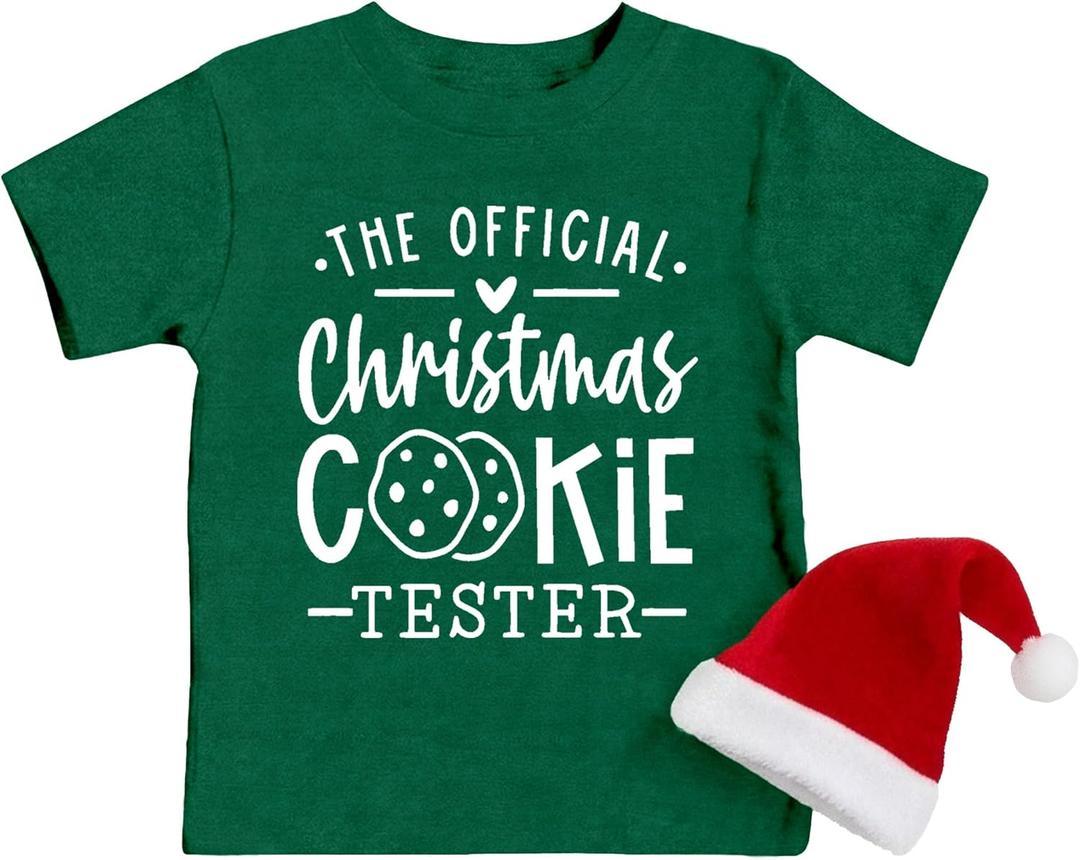 Boys Girls Baking Shirts Cookie Lover T-Shirt Official Cookie Tester Tee Tops (Green) Size 110-3T