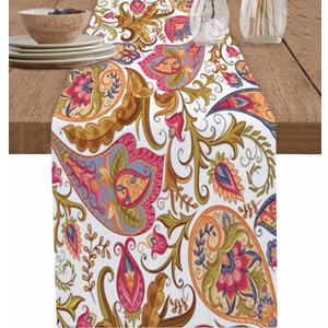 Table Runner Colorful Ethnic Paisley Table Runners Dresser Scarves Boho Style Mandala Flowers Table Decor Seasonal Kitchen Dining Table Decoration for Home Holiday Party Decor 13x72 Inch