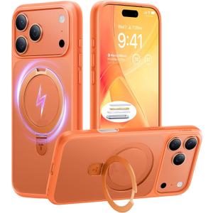 TORRAS for iPhone 17 Pro Max Case with Stand, Camera Control Button, Fit for MagSafe, Military Grade Protection, Translucent Slim Soft Edge Case for iPhone 17 Pro Max 6.9", Orange