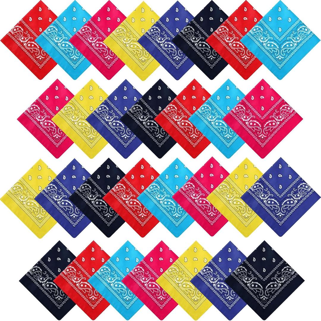 30 Pcs Bandanas Bulk Paisley Bandanas Unisex Cowboy Head Wrap Scarf Headband Handkerchief for Women Men