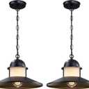 Outdoor Pendant Light 2 Pack, Modern Outside Chandelier Outdoor Hanging Lantern Light in Matte Black with Frosted Glass, Exterior Pendant Lighting Fixture Ceiling Mount for Porch Patio Gazebo