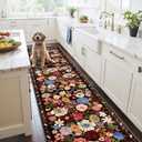 Floral Hallway Runner Black/Brown Carpet Non-Slip, 2x10 Washable Rug Ultra-Thin Soft for Hallways, Kitchen Mat Stain Resistant for Entryway Bathroom