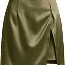 Cicy Bell Womens Satin Mini Skirt Casual High Waisted Side Slit A-line Work Skirts with Shorts (Green, L)