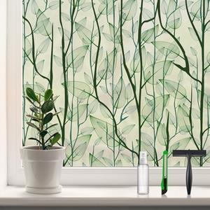 DKTIE Window Film Privacy with Installation Tools, Decorative Stained Glass Window Clings for Home, Static Cling Window Sticker for Front Door, Bathroom, Glass Door (Dark Green, 35.4'' x 78.7'')