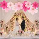 2 x Paper Flower Decorations Set, Paper Flower Ornaments Hot Pink Hanging Fan Flowers, Party Backdrop Garland for Birthday, Wedding, Baby Shower, 9 Pieces