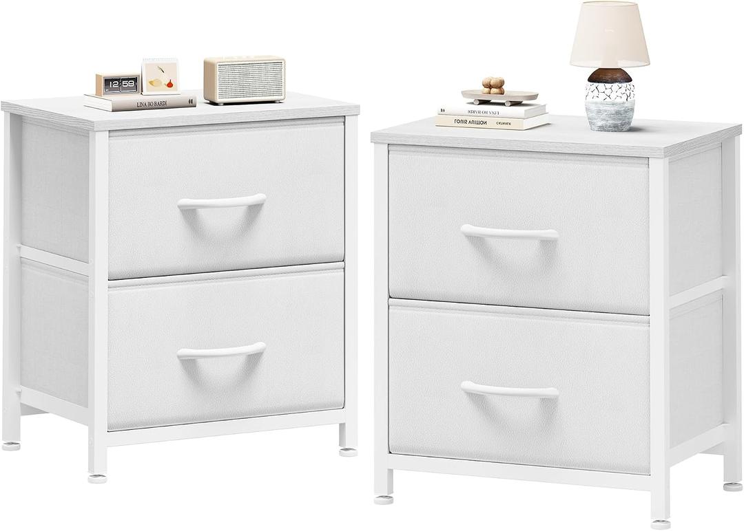 Sweetcrispy Nightstand Set of 2 with 2 Storage Drawers, 20" Height Small Bed Side Furniture End Table, Wooden Top Fabric Cabinet Kids Mini Dresser for Bedroom, Closet, Entryway, College Dorm, 11.8"D x 18"W x 20"H , 2 Pack