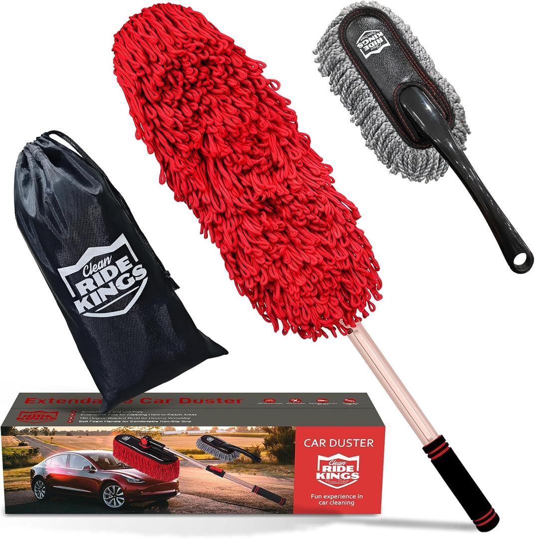 Car Duster Exterior Scratch Free,Car Dust Brush with Extendable Telescoping Handle to Remove Dust Pollen,Duster for Car,Truck,RV and Motorcycle,Large Auto Mop Duster Head, Wax Cotton Hair