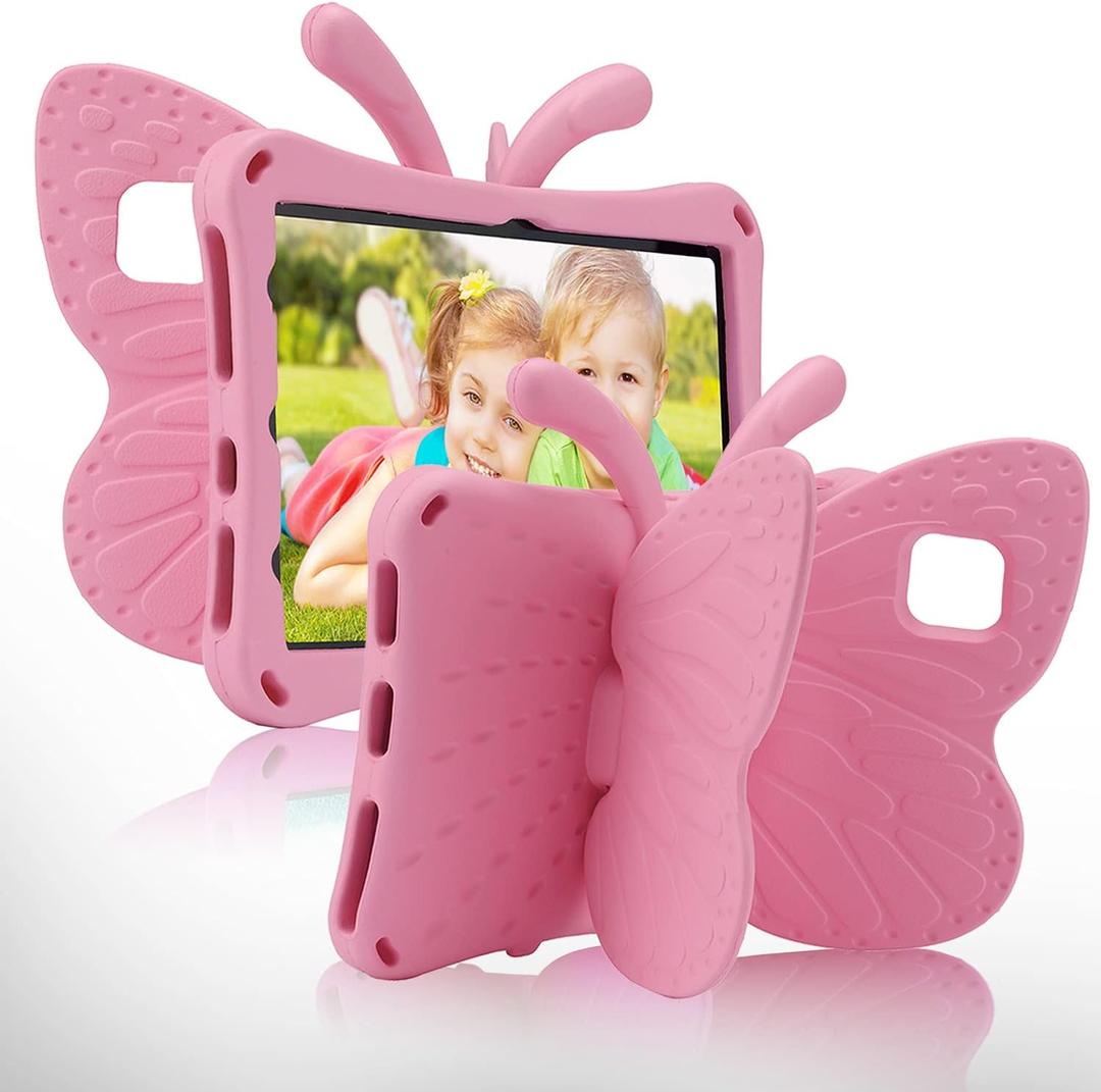 iPad 12 A19 2026 Tablet Case Kids, iPad 11 inch A16 10 12th Gen 2025 Butterfly Case with Kickstand Light EVA Full Boby Drop Protective Rugged Shockproof Kid-Proof Kid Tablet Cover for Girl (Pink)