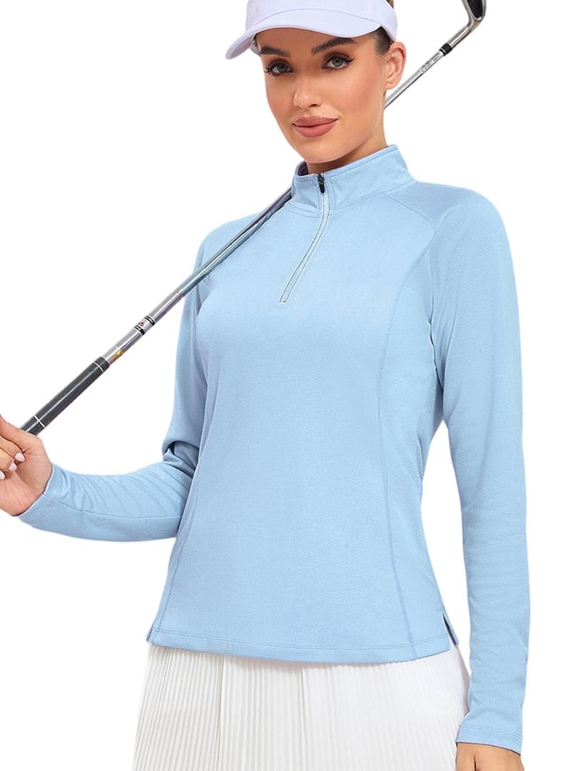 Frevontica Women's Quarter Zip Pullover Lightweight Golf Shirt Long Sleeve (Blue, XL)
