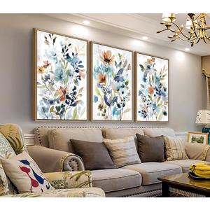 arteWOODS Flowers Framed Wall Art - Colorful Wildflower Canvas Pictures Wall Decor Botanical Painting Artwork Elegant Floral Prints for Living Room Bedroom Home Decor 36 x 24in * 3 Natural Wood Frame