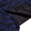 Mens Suit Vest 4PC Silk Paisley Vest with Necktie Pocket Square Cufflinks Formal Woven Waistcoat for Suit Tuxedo (Blue Black Floral)