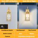 Gold Dusk to Dawn Outdoor Wall Lantern 2-Light, 19" Large Modern Wall Sconce Light Fixture, Industrial Porch Light, Waterproof Farmhouse Exterior Lamp Lighting