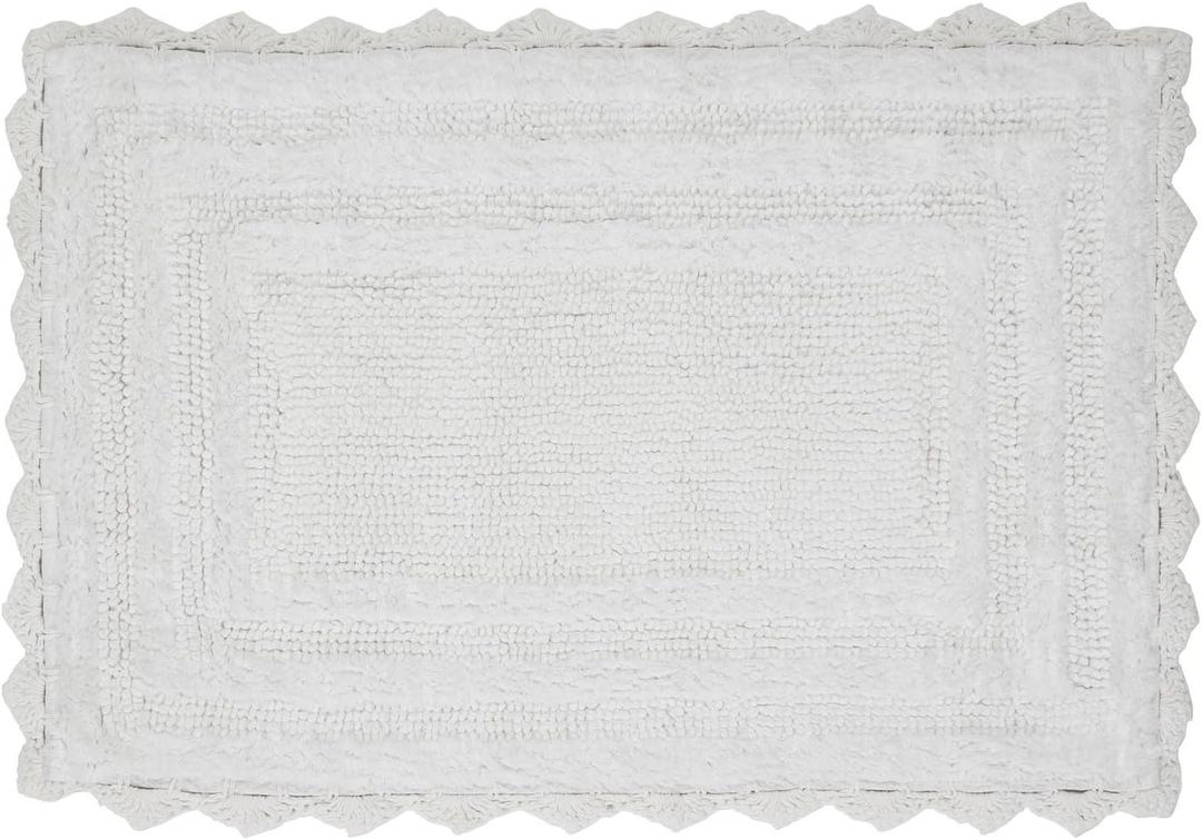 Better Trends Lilly Crochet 17x24 Reversible Bath Rugs and Bath mats for Bathroom, Luxurious 100% Cotton Bath Rug & Water Absorbent Bathroom Mat - White Bath Matt