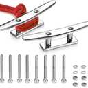 Boat Cleat 4 Inch Open Base 2 Pcs, Small Dock Cleat, Heavy Duty 316 Stainless Steel, Curtain Tie, Hook, Include Installation Screws