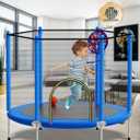 BLUERISE 55IN 6FT Toddler Trampoline for Kids Indoor Outdoor Play for Kids Trampoline Basketball Hoop Attachment with Enclosure Net Easy to Assemble