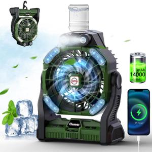 Camping Fan with Mister Rechargeable | Long Lasting Portable Battery Powered Water Misting Fan Table Fan 14000mAh | 26000mAh | RGB Lights, Timer, Power Supply - For Outdoor & Emergencies