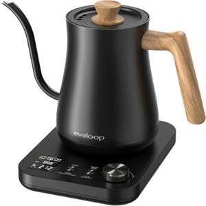 Gooseneck Electric Kettle, Electric tea Kettles, 1 Temperature Control for Pour-Over Coffee & Tea Brewing, Stainless Steel Inner, Quick Heating, Boil Hot Water, 1200W/0.8L (Black Wooden)