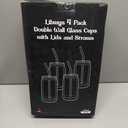 LIBWYS 16oz Double Wall Drinking Glass Cups with Bamboo Lids and Straws, 4 Pc Set  Condensation Resistant Insulated Glass Can Tumblers for Cold Drinks, Iced Coffee, Tea, Juice, Cleaning Brush