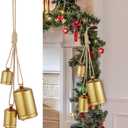 Minetom Set of 3 Christmas Bells, Decoraitve Brass Bells with Jute Hanging Rope for Christmas Decor Wreath Garland Tree Doors Windows Rustic Home Decor, Vintage Iron Bells