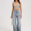 ODODOS Seamless Halter Crop Tops for Women Ribbed Soft V Neck Open Back Cropped Tank Top, 1-Pack, Mushroom, Medium-Large (L)