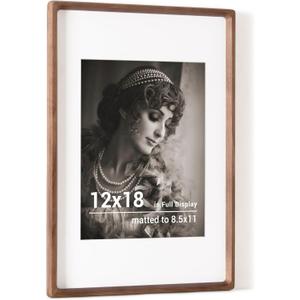 12x18 Poster Frame, USA-Sourced Walnut Wood Picture Frame with HD Tempered Glass, Handcrafted Rounded Corner 12 x 18 Wooden Frames Matted to 8.5x11 Photos, Horizontal or Vertical Wall Display