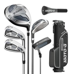 1GoTo-G 7 Pieces Golf Clubs Set for Men & Women - Complete Golf Clubs Full Set Includes Stand Bag with Rain Hood, 1# Driver, 5# Hybrid, 7# PW# Irons and Putter, Gray - Men’s, Left
