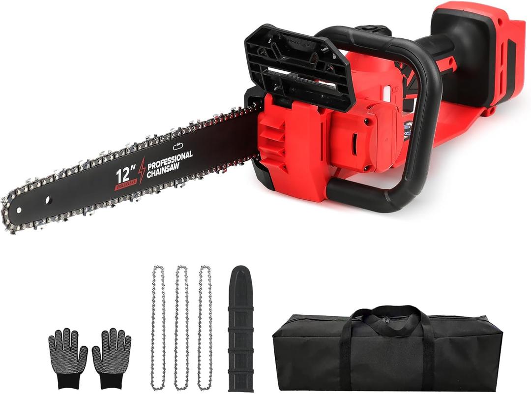 Brushless Electric Chainsaw 12" Cordless Tool Only for Dewalt 20V/60V Battery with Auto Oiler & Security Lock, for Tree Saw Trimming and Branch Wood Cutting (Tool Only)