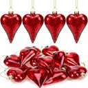 RattanView 12 Pack Valentine Heart Glass Ornament 3.2 inch Red Glass Heart Shaped Ornament Shiny Antique Romantic Love Shaped for Valentine Gift Wedding Anniversary Holiday Hanging Tree Decor