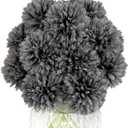 Jim's Cabin Artificial Flowers 10 Pcs Fake Silk Artificial Chrysanthemum Ball Hydrangea Bridal Wedding Bouquet for Kitchen Home Decor (Grey)