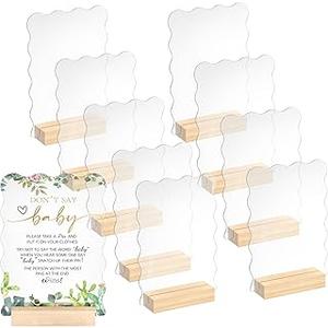 10 Pack 5x7 Inch Scalloped Acrylic Sign Blank Acrylic Sheets with Wood Base Clear Table Numbers for DIY Name Card Gifts Wedding Table Sign Event Party Decoration