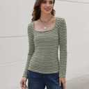 IWD Womens Striped Long Sleeve Shirts Slim Fit Square Neck Tops 2026 Spring Lightweight Knit Pullover Sweater