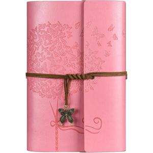 Leather Journal Notebook, Vintage Refillable Journal with 2 PVC Pockets, Travel Journal for Writing, Diary Journal for Women, Men, Girls and Boys, 100GSM Lined Paper, 160 Pages (Pink, A6 7.3"x 5.1")