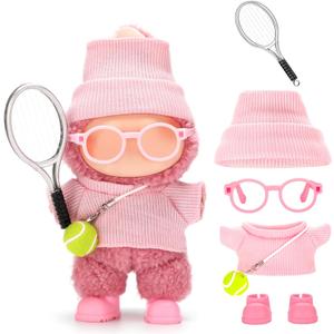 3 x Doll Clothes for Labubu 17cm 6-Piece Tennis Sports Set for Big into Energy & Have a Seat & Exciting Macaron Series Dolls, for 17cm Dolls Accessories (Pink)