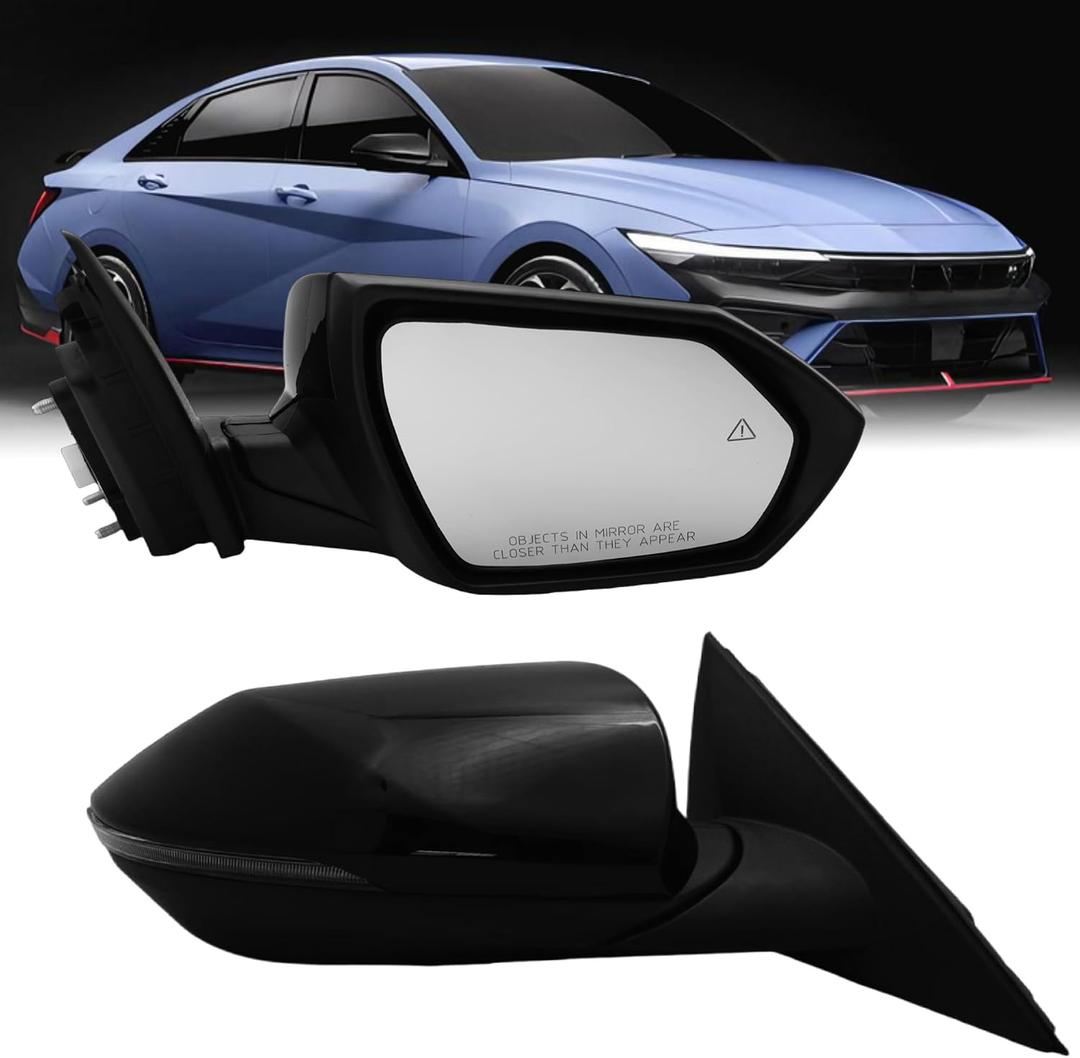Passenger Side Mirror Compatiable With Compatiable With 2021 2022 2023 2024 2025 Hyundai Elantra With Heated Power Glass Turn Signals Blind Spot Manual Folding 8Pins Black