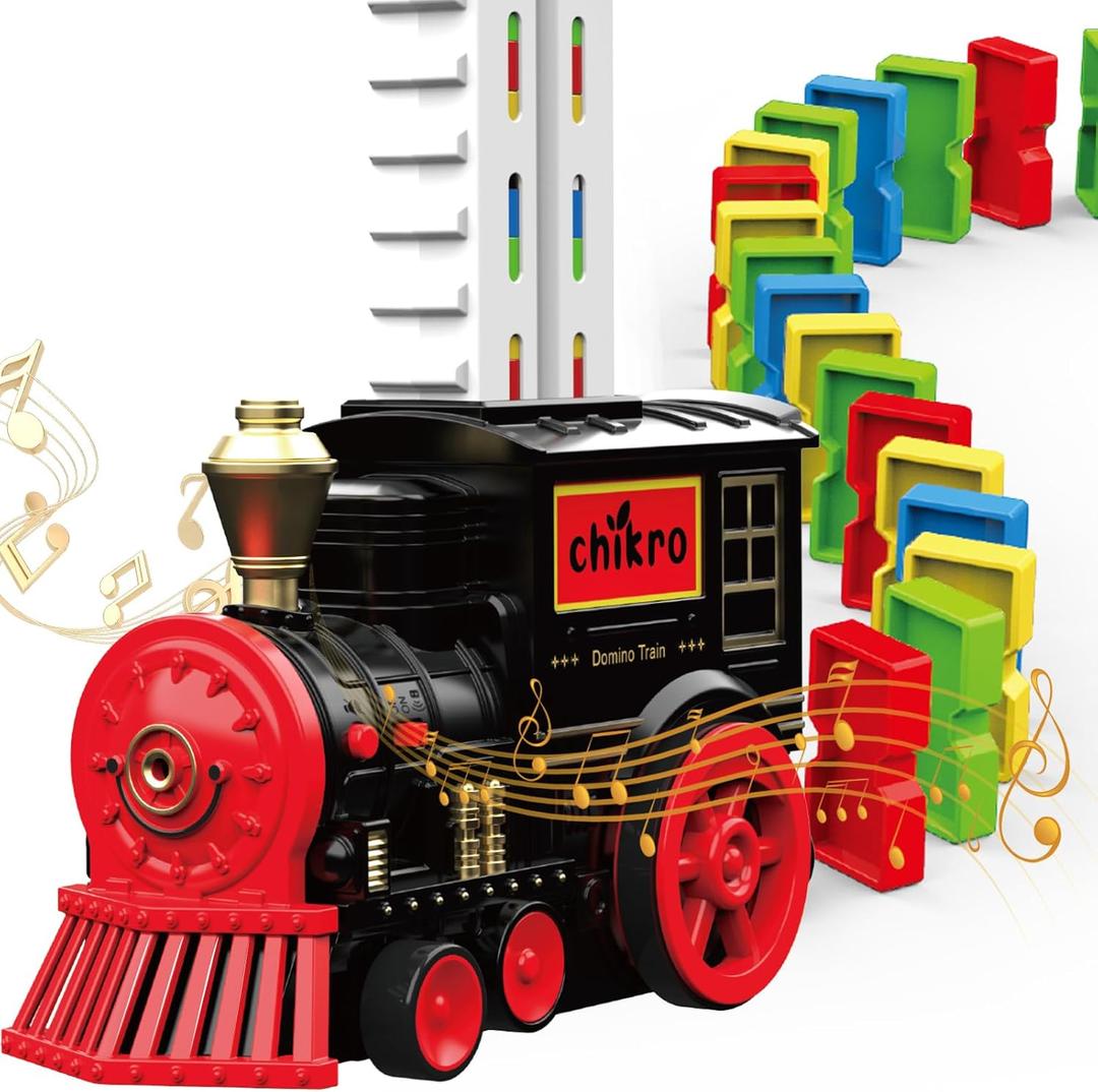 Domino Train Toys Games for Kids - Automated Dominoes-Placing Model Train for Toddlers Age 3-4 Montessori Toys for 3-4 Year Old boy (Black)
