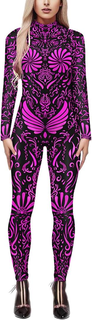 Womens Casual 3D Printed Cosplay Costume Bodysuit Long Sleeve Jumpsuit