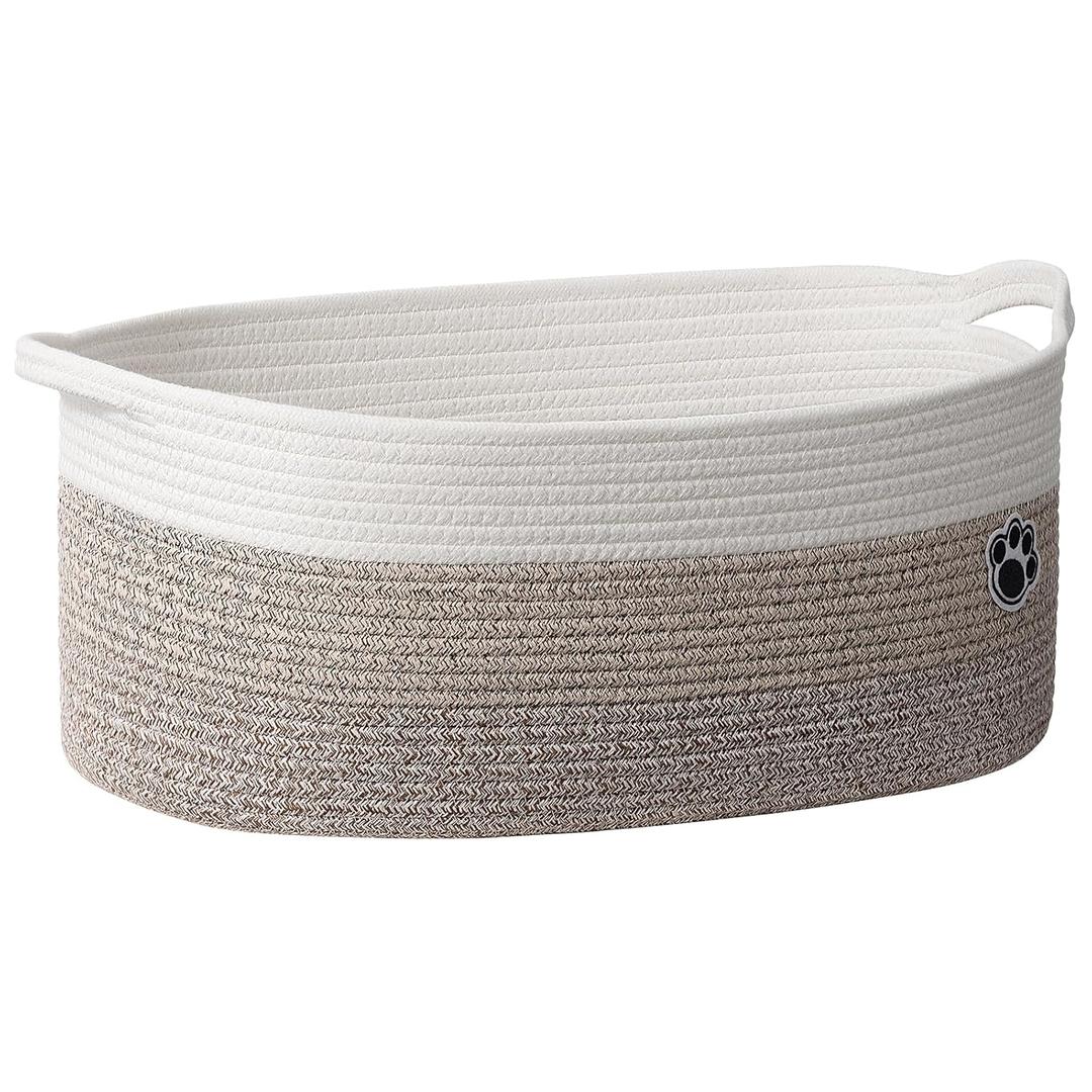 Large Dog Toy Basket, 19.7" X 11" X 7.9" Woven Rope Basket for Toy Storage, Dog Storage Bins with Handles, Gift Baskets Empty for Baby Shower, Mixed-Brown