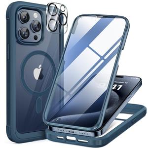 Miracase Magnetic for iPhone 15 Pro Case [Compatible with MagSafe] Full-Body Phone case with Built-in Glass Screen Protector& Camera Protector, Military Drop Proof 15 Pro Cover 6.1 inch, Storm Blue