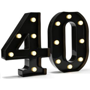 Pooqla Decorative Led Light Up Number Letters, Black Plastic Marquee Number Lights Sign for 40th Birthday Party Wedding Decor Battery Operated Black Number 40