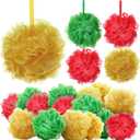 FuWeave 24 Pcs Bath Loofah Sponge Loofah Exfoliating Body Scrubber Shower Sponge 50g Mesh Pouf Balls Gift Basket for Baby Shower Women Men Bathing Accessories Wedding Gift Bucket(Red,Green,Gold)