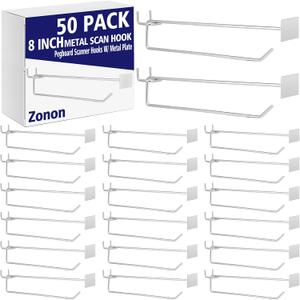 Zonon 50 Pack 8 Inch Pegboard Scanner Hooks with Label Holder Price Tag Holders Galvanized Metal Peg Board Hooks for Retail Store Shop Supermarket Display Hanging Pegboard Wall Accessories