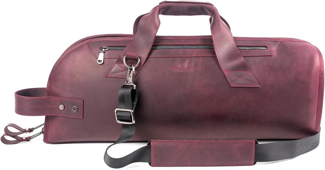 Leather Trumpet Gig Bag. Padded, Lightweight & Water-Resistant, w. Shoulder Strap & Handle. Durable Protection w. Accessory Pocket. Instrument Case Storage & Travel (Trumpet, Marsala)