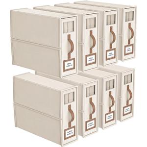 8 Pack Foldable Bed Sheets Set Organizers and Storage(King & Queen Size),Linen Fabric Closet Organizers with Window,Folding Bedding Storage Box for Bedsheets and Pillow Cube Organizer-Beige