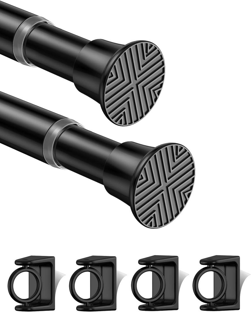 2Pack Tension Rod 24-48Inch Black Curtain Rods for Windows Spring Adjustable Curtain Rods no Drilling Tension Curtain Rods for Window,Doorway,Closets